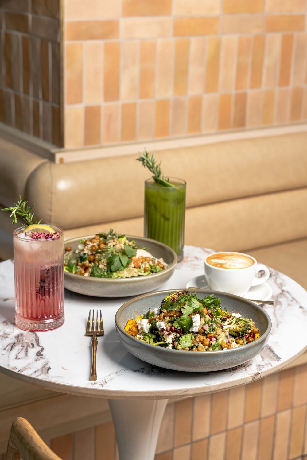 Signature drinks and brunch at the table