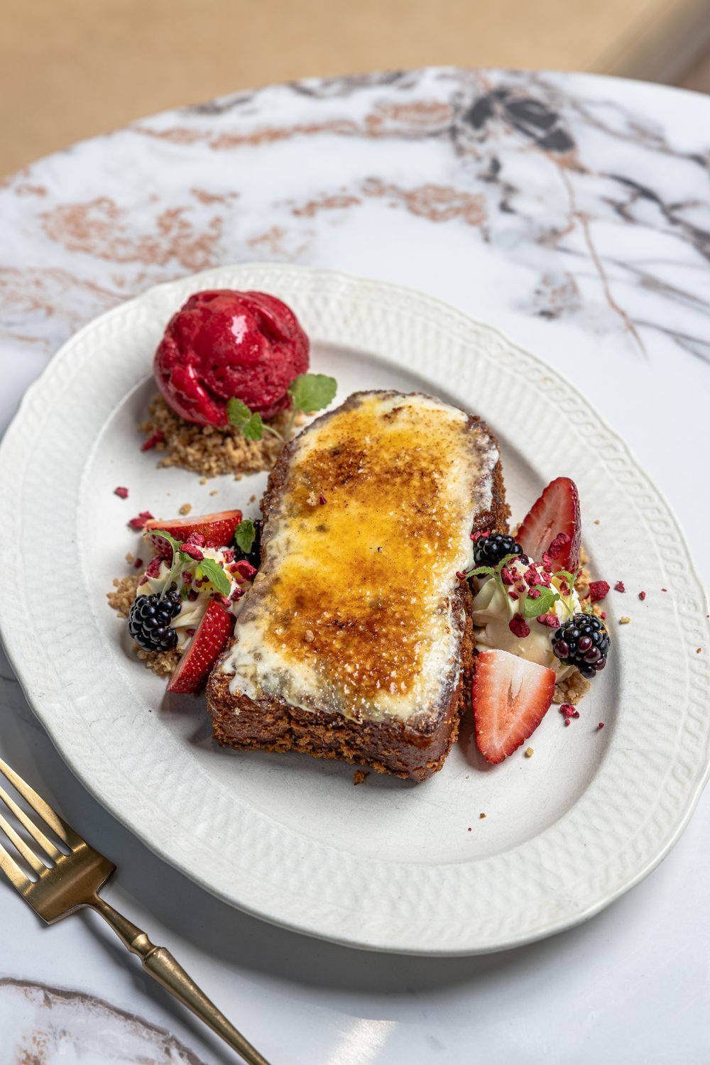 Pistachio brulee french toast